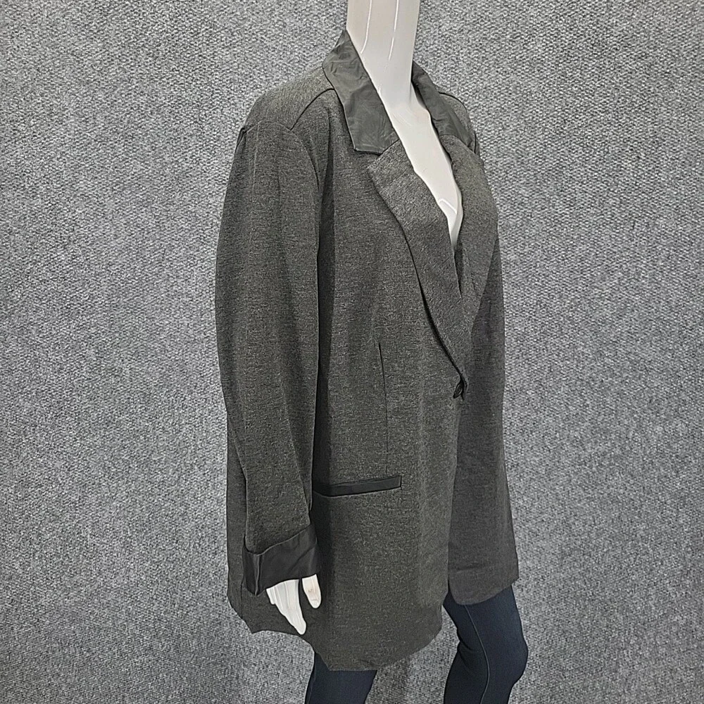 Susan Graver Ponte Knit Jacket with Faux Leather Trim 28W Plus Size 3X Black